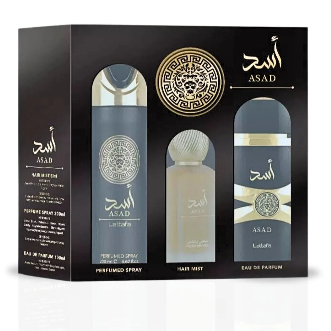 Asad 3pcs Gift Set (Eau De Parfum, Deodorant & Air Freshener) by Lattafa