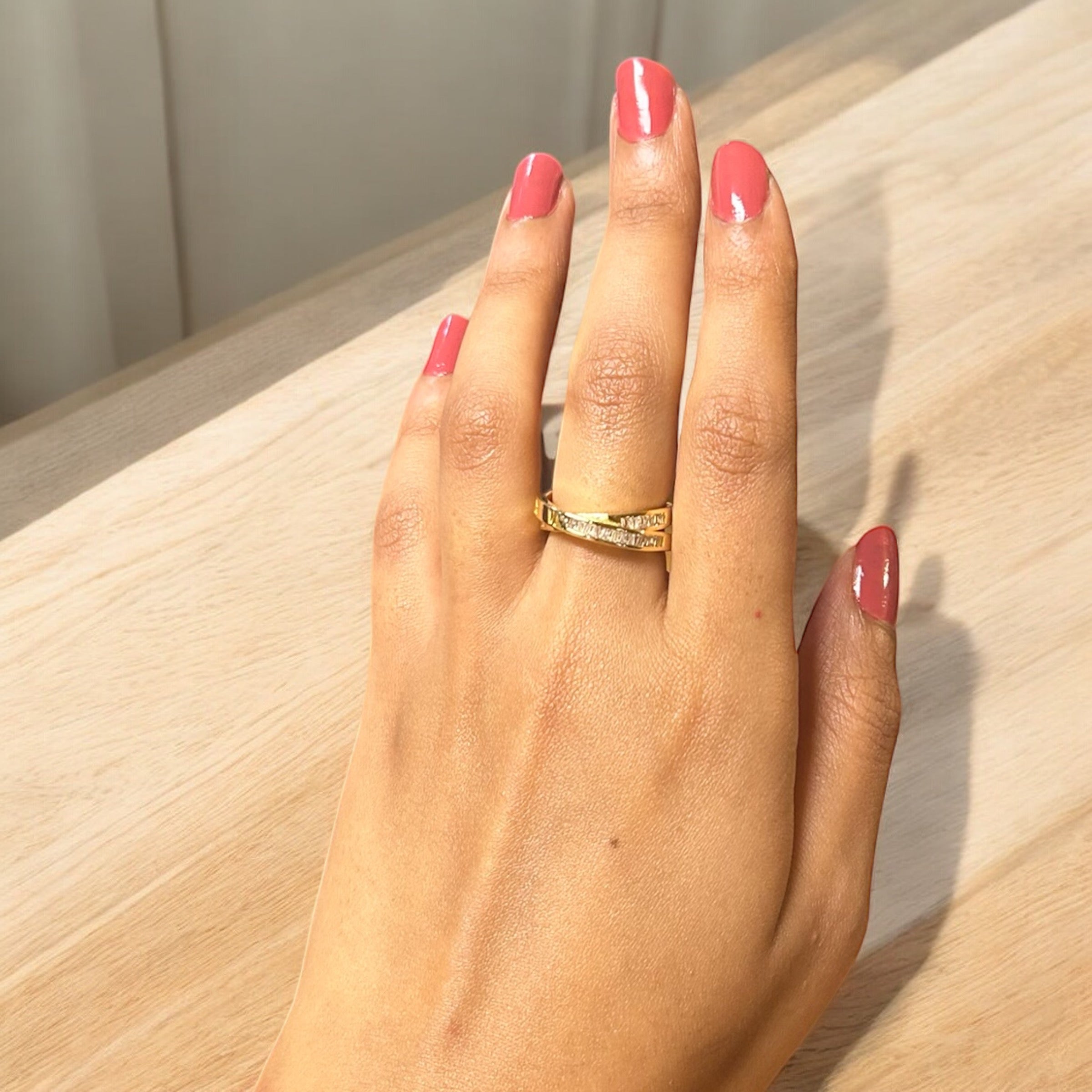 Gold and CZ Overlapping Ring