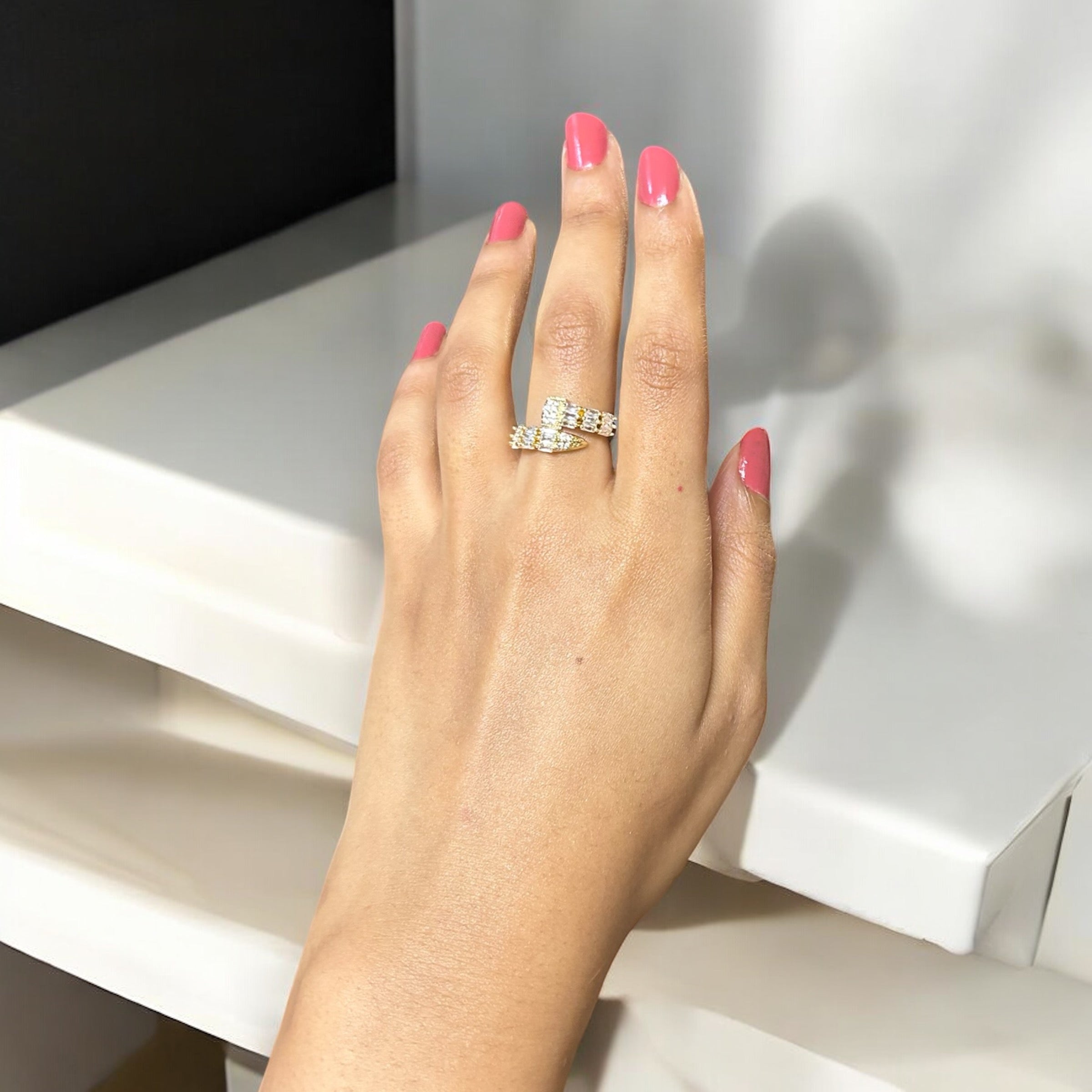 Gold CZ Nail Shape Ring 