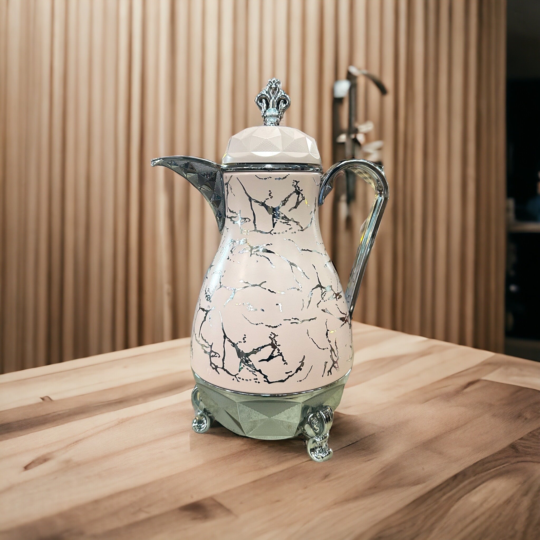 Pink Silver Marbled Thermos Pitcher Pot Arabian Style for Coffee or Tea