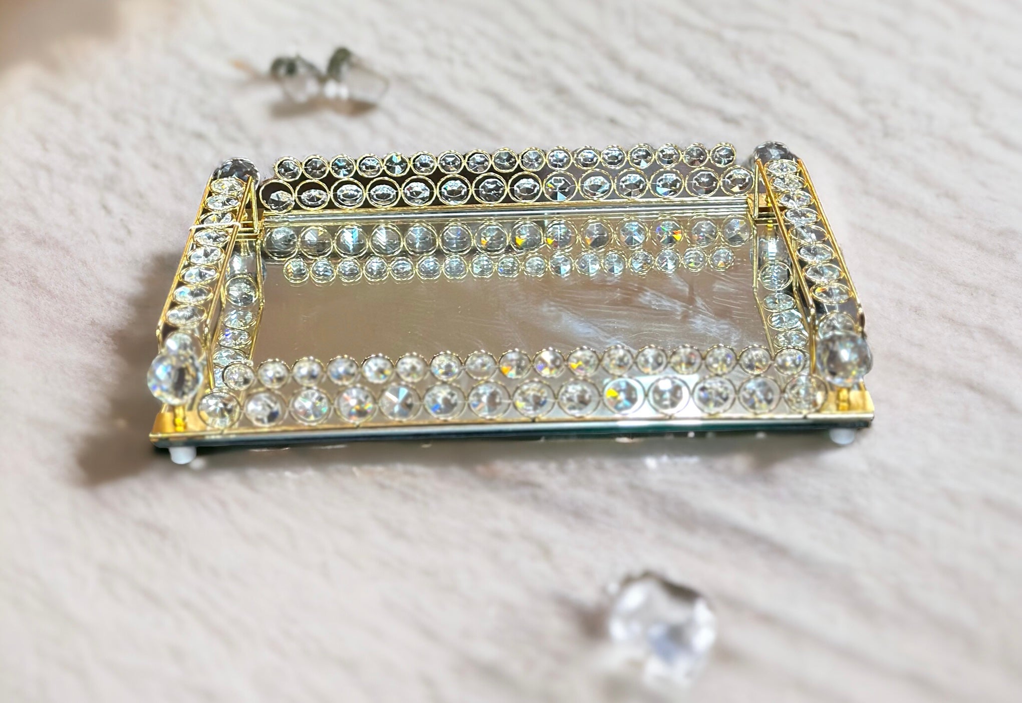 Gold Crystal Mirrored Tray