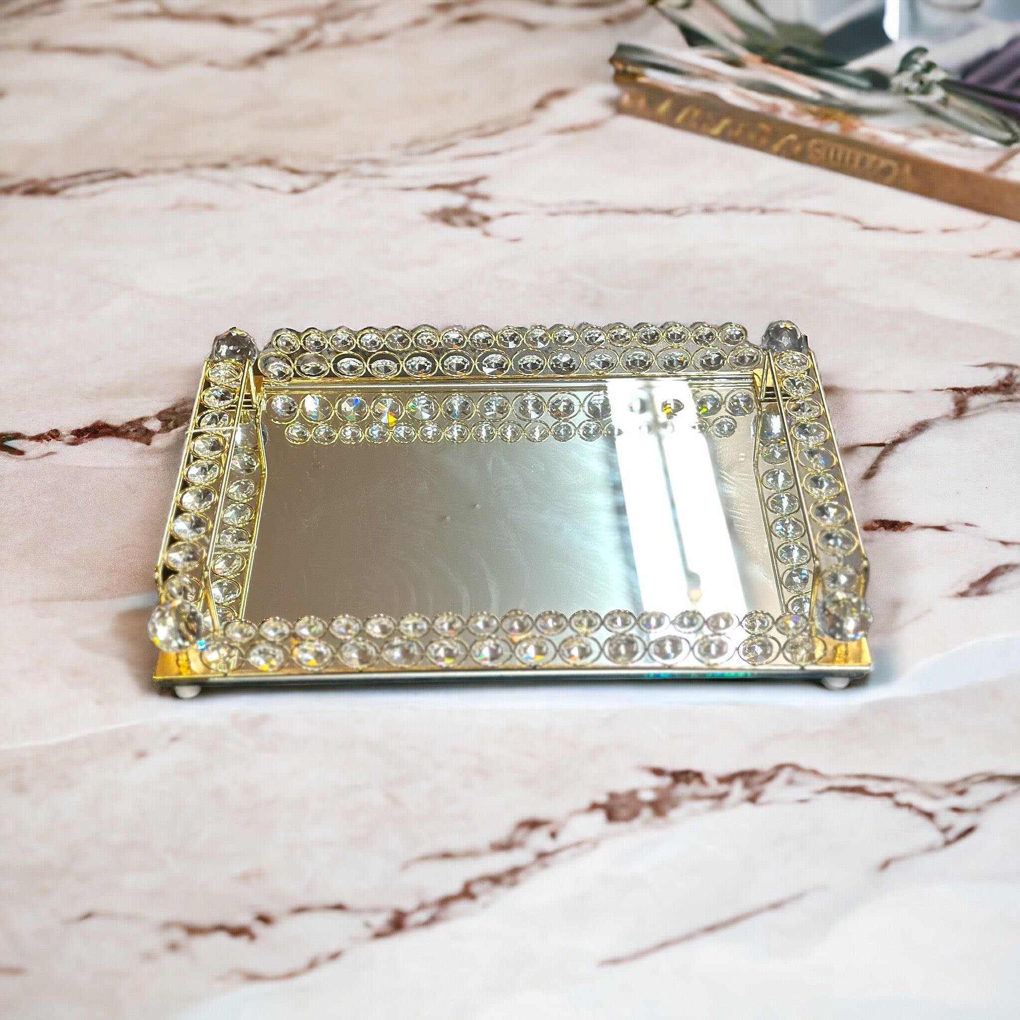 Gold Crystal Mirrored Tray