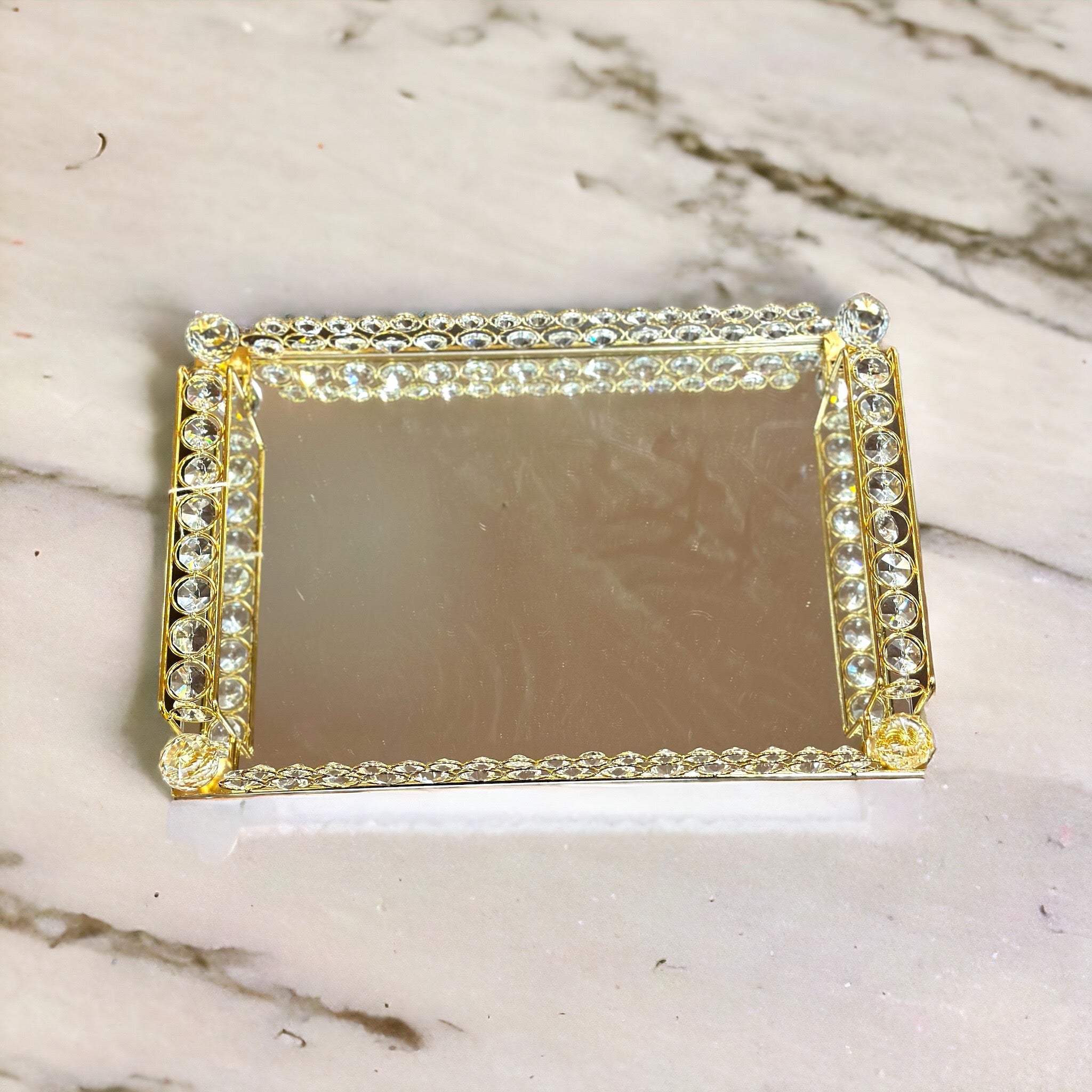 Gold Crystal Mirrored Tray