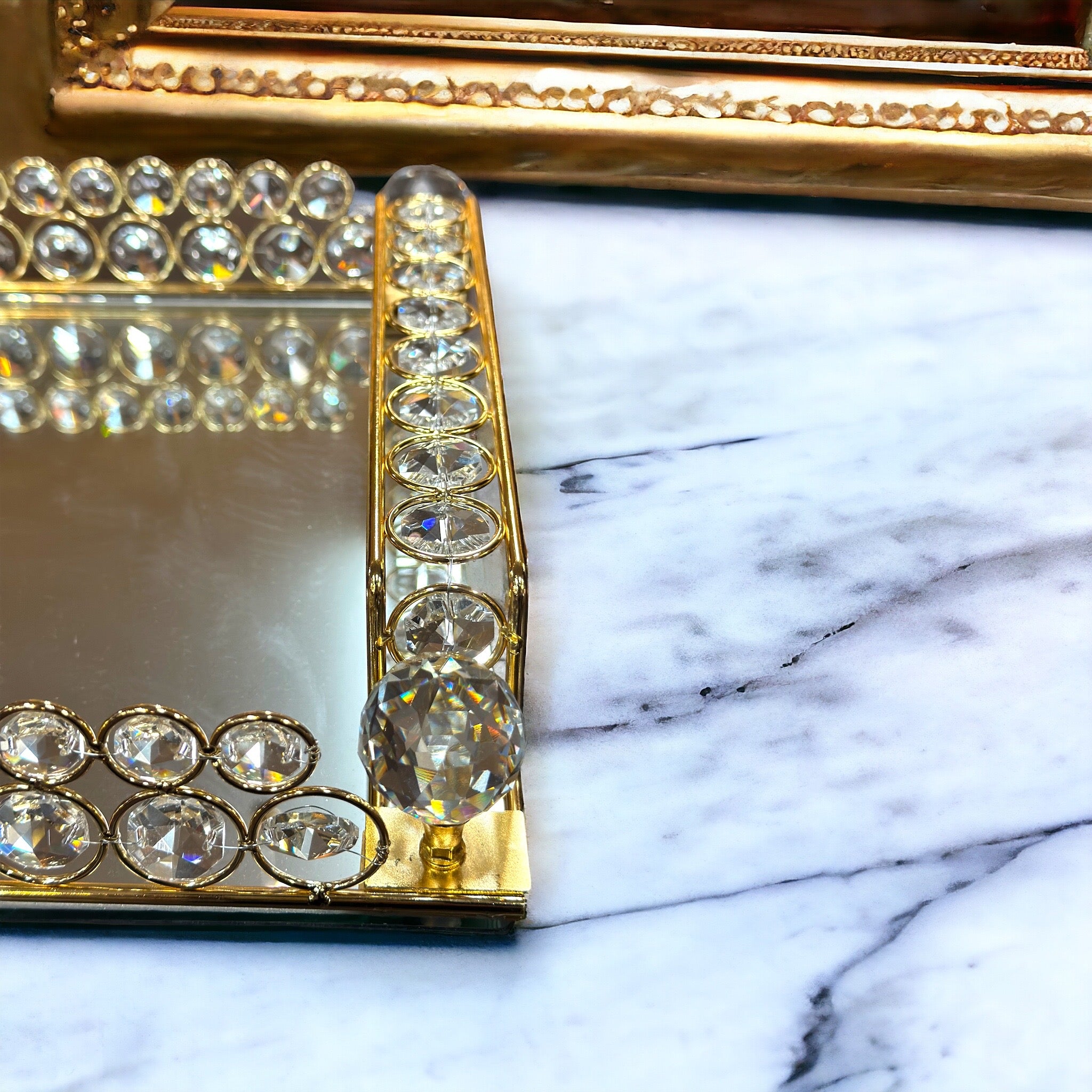 Gold Crystal Mirrored Tray