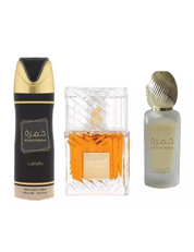 Khamrah Gift Set ( Spray Perfume, Deodorant, Hair Perfume) by Lattafa Perfumes